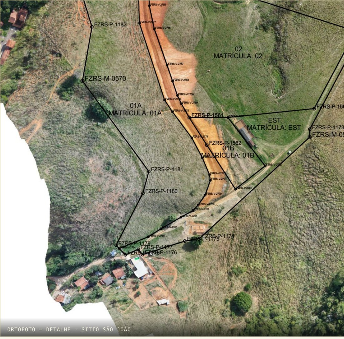 Ortofoto do lote 01, matrículas 01A e 01B